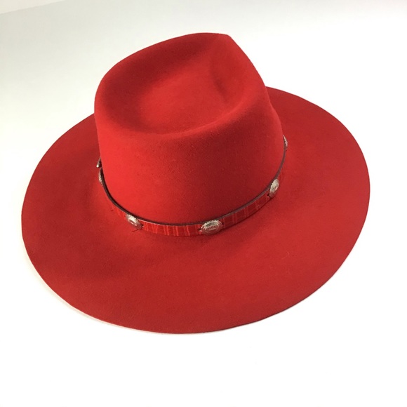 The Roundup Red Flat Brim Felt Fedora Hat - Picture 4 of 15